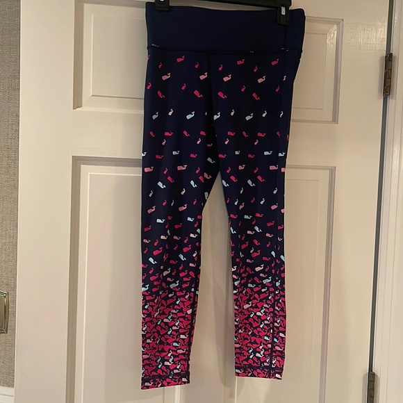 Vineyard Vines 🐳 S Navy Blue Confetti Whales Performance Tights Fitted + Bag - Picture 2 of 8